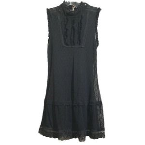 Free People Black Sleeveless Top High Neck Ruffles Sheer Lace Victorian Goth